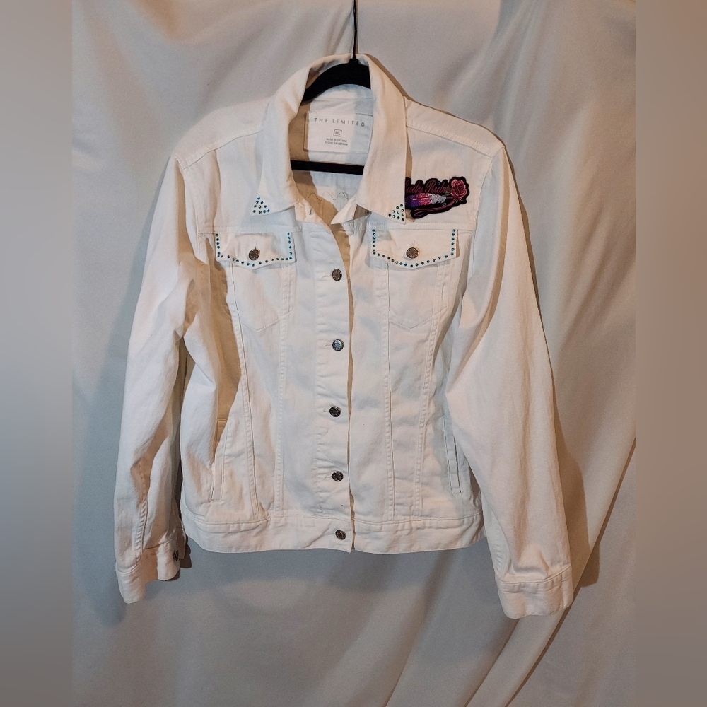 The Limited White Denim Jacket with Studs and Patch #bikercore #boho